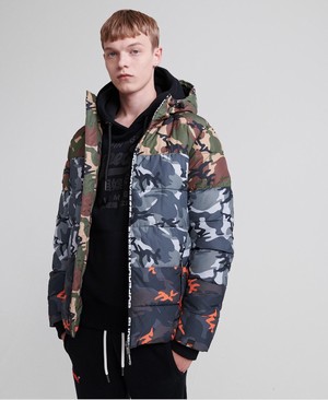 Superdry Camo Mix Sports Puffer Férfi Kabát Fekete/Camo | LBCKO0629